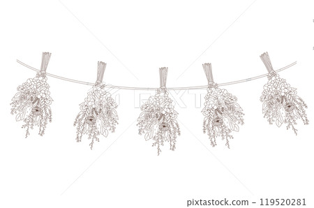 乾燥花花環線描棕色 乾燥花花環線描棕色 119520281