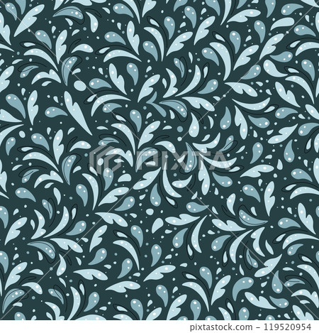 Seamless pattern with water splashes in flat style. Repeating background with splashes, drops. Abstract background for fabric, wallpaper, wrapping paper, scrapbooking, etc. 119520954