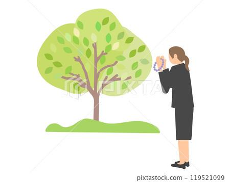 Illustration of a person praying at a grave 119521099