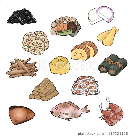 Illustration set of New Year dishes 119521138