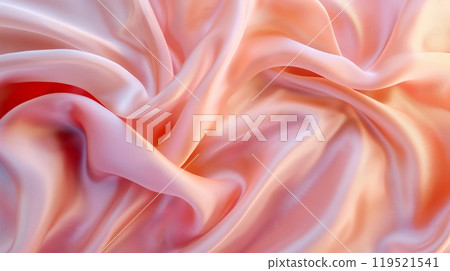 Luxurious peach-colored satin fabric texture background with smooth, rippled, and flowing design, perfect for fashion or artistry projects 119521541