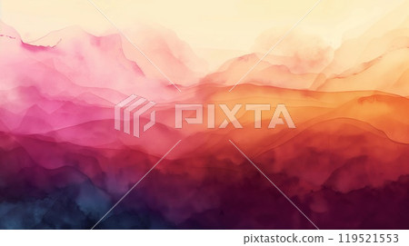 Vibrant, layered and artistic abstract mountain landscape with colorful paint textures, watercolor sunset hues, and modern decorative design, perfect for wallpaper and digital illustration backdrop Vibrant, layered and artistic abstract mountain landscape with colorful paint textures, watercolor sunset hues, and modern decorative design, perfect for wallpaper and digital illustration backdrop 119521553
