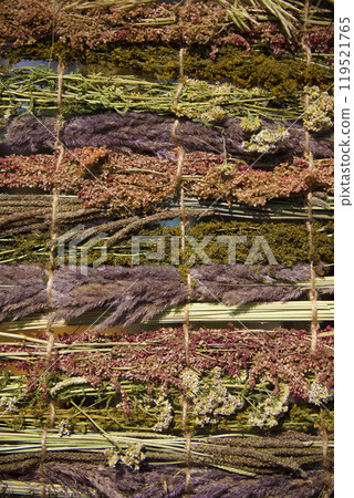 Background of a variety of medicinal dried herbs. 119521765