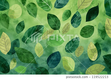 Vibrant digital illustration showcasing a variety of textured green leaves on a soft background Vibrant digital illustration showcasing a variety of textured green leaves on a soft background 119522213