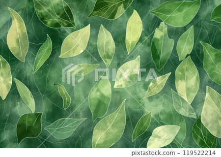 Artistic illustration featuring a variety of green leaves with a textured background, ideal for nature-themed designs Artistic illustration featuring a variety of green leaves with a textured background, ideal for nature-themed designs 119522214