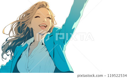 A woman raising her fist to the sky 119522534