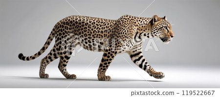 A Majestic Leopard Gracefully Walking Through Its Natural Habitat in the Wilderness of Africa 119522667