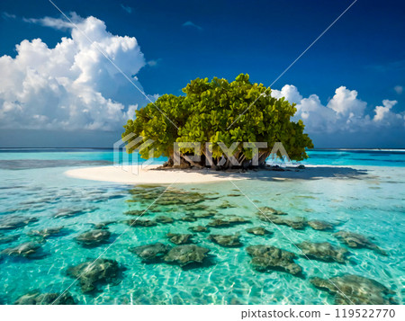 tropical island with palm trees 119522770