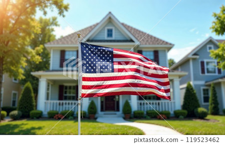 American Flag Home blue sky clouds USA 119523462