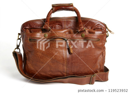 brown leather business bag made of rough skin isolated on white background brown leather business bag made of rough skin isolated on white background 119523932