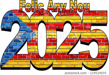 Happy New Year 2025 with Catalonia flag inside Happy New Year 2025 with Catalonia flag inside 119524035