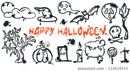Graffiti spray happy Halloween set 119524533