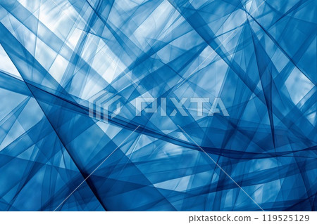 Vibrant blue abstract dynamic background with modern geometric design and smooth wave texture. Perfect for wallpaper or creative art backdrop with overlapping transparent layers and futuristic concept 119525129