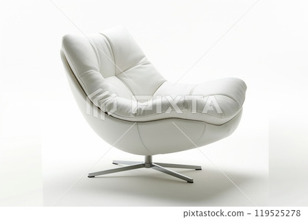 Contemporary white armchair with minimalist design isolated on a white background, showcasing style and comfort Contemporary white armchair with minimalist design isolated on a white background, showcasing style and comfort 119525278