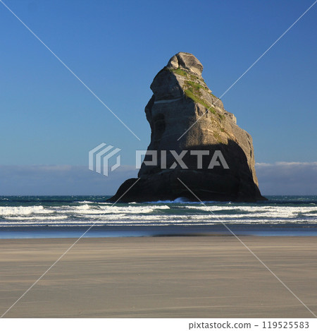 Island at Wharariki Beach, New Zealand. Island at Wharariki Beach, New Zealand. 119525583