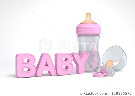 Pink baby pacifier and bottle 3D 119525872