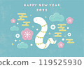 2025 Year of the Snake New Year's card template with cute snake illustration 119525930