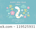 2025 Year of the Snake New Year's card template with cute snake illustration 119525931