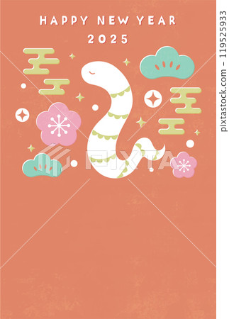 2025年蛇年新年賀卡模板，帶有可愛的蛇插圖蛇 119525933