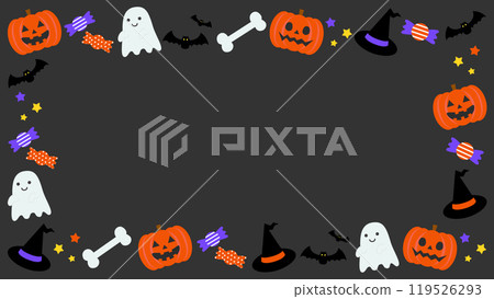 可愛萬聖節黑框背景向量圖素材【無文字】【橫排】 119526293