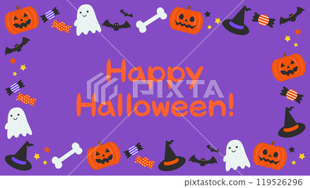 Cute Halloween purple frame background vector illustration material [with text] [horizontal] 119526296