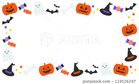 可愛萬聖節白框背景向量圖素材【無文字】【橫排】 119526297