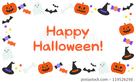 Cute Halloween white frame background vector illustration material [with text] [horizontal] 119526298