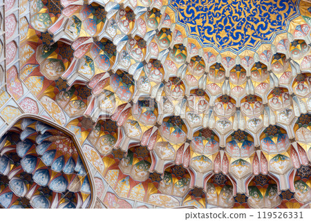 Decoration of the external portal of Abdulaziz Khan Madrasah, Bukhara 119526331