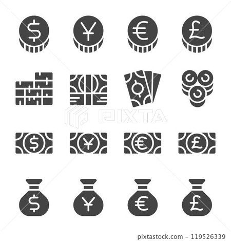 money and currency solid icon set money and currency solid icon set 119526339