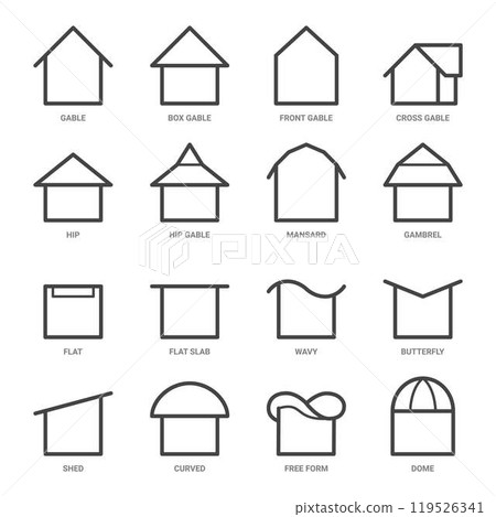roof types line icon set 119526341