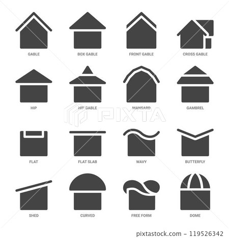 roof types solid icon set 119526342