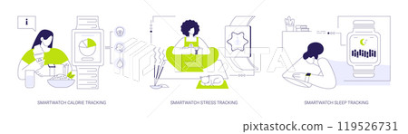 Smartwatch features abstract concept vector illustrations. 119526731