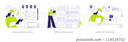 Blockchain technology in logistics abstract concept vector illustrations. 119526782