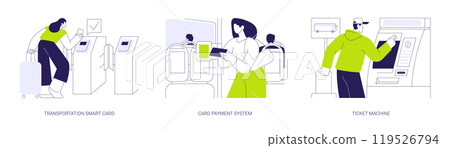 Public transport payment methods abstract concept vector illustrations. 119526794