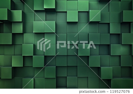 Modern green geometric abstract background with 3d blocks pattern, contemporary design, and minimalistic cubic decoration for wallpaper, texture, art, and architecture 119527076
