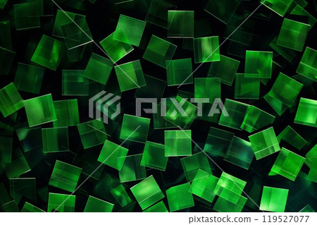 Emerald geometric abstract pattern with translucent overlay squares and modern digital backdrop in a stylish, elegant design for contemporary wallpaper and art 119527077