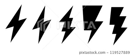 Lightning icon vector simple silhouette black Lightning icon vector simple silhouette black 119527889