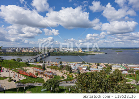 Day time landmark, capturing the famous view of the arrow in Nizhny Novgorod Day time landmark, capturing the famous view of the arrow in Nizhny Novgorod 119528136