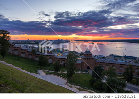 A sunset capturing the famous view of the arrow in Nizhny Novgorod 119528151