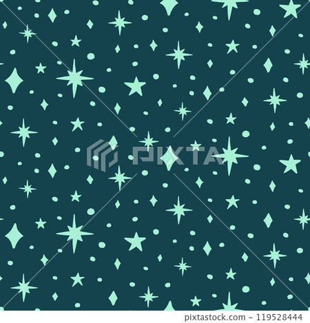 Teal seamless pattern with celestial motifs. Stars background 119528444