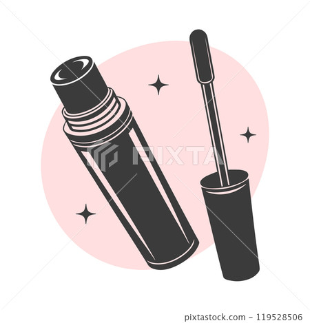 Mascara silhouette, eyelash extension. Beauty salon logo. Mascara icon, eyelashes. Illustration Mascara silhouette, eyelash extension. Beauty salon logo. Mascara icon, eyelashes. Illustration 119528506