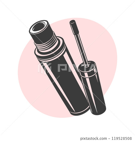 Mascara silhouette, eyelash extension. Beauty salon logo. Mascara icon, eyelashes. Illustration 119528508