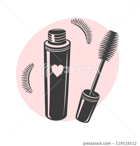 Mascara silhouette, eyelash extension. Beauty salon logo. Mascara icon, eyelashes. Illustration Mascara silhouette, eyelash extension. Beauty salon logo. Mascara icon, eyelashes. Illustration 119528512