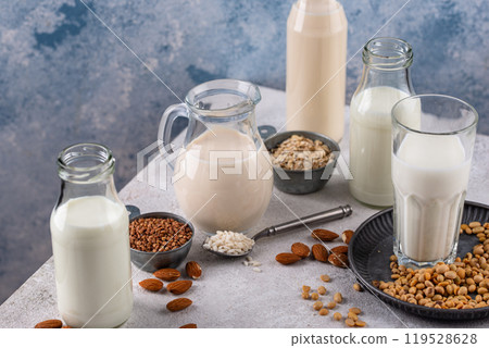 Plant based vegan non dairy alternative milk Plant based vegan non dairy alternative milk 119528628
