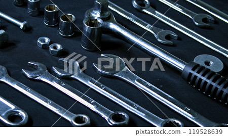 Chrome Vanadium Wrenches And Socket Spanners Angle View Chrome Vanadium Wrenches And Socket Spanners Angle View 119528639