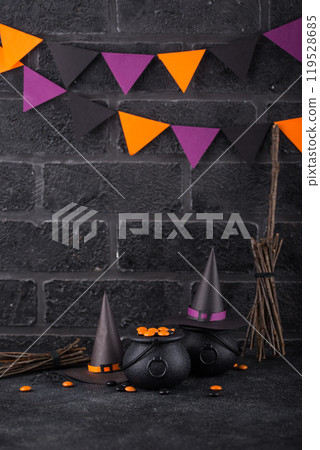 Halloween background with witches hat Halloween background with witches hat 119528685