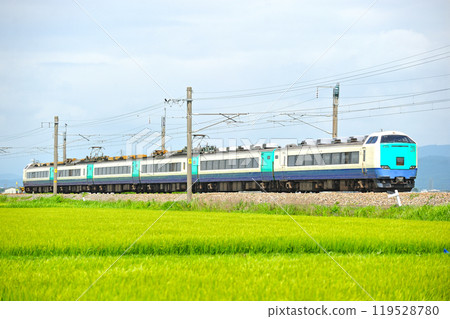 Uetsu Main Line, Kita-Amarume-Amarume, JR East, 485 series, R27 formation (Niigata), Inaho 119528780
