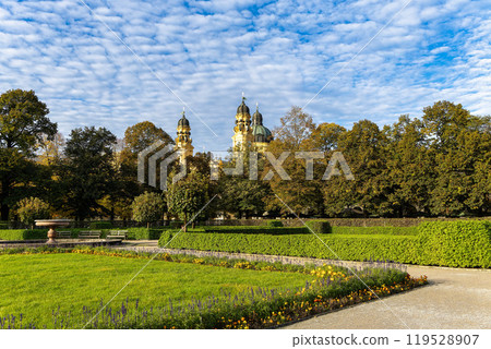 Autumn view of the Theatine Church of St. Cajetan in Munich, Germany Autumn view of the Theatine Church of St. Cajetan in Munich, Germany 119528907
