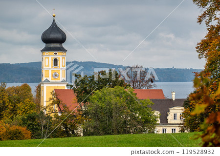 St. Martin church and monestery Bernried at lake Starnberg in Upper Bavaria, Germany 119528932