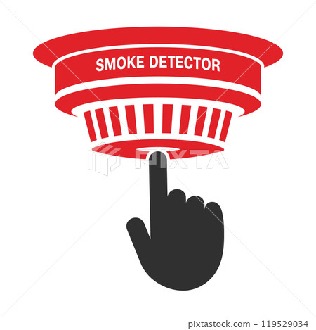 Test your smoke alarms. Smoke detector icon symbol. Fire alarm logo sign. Fire safety equipment. Vector illustration image. Isolated on white background. Test your smoke alarms. Smoke detector icon symbol. Fire alarm logo sign. Fire safety equipment. Vector illustration image. Isolated on white background. 119529034